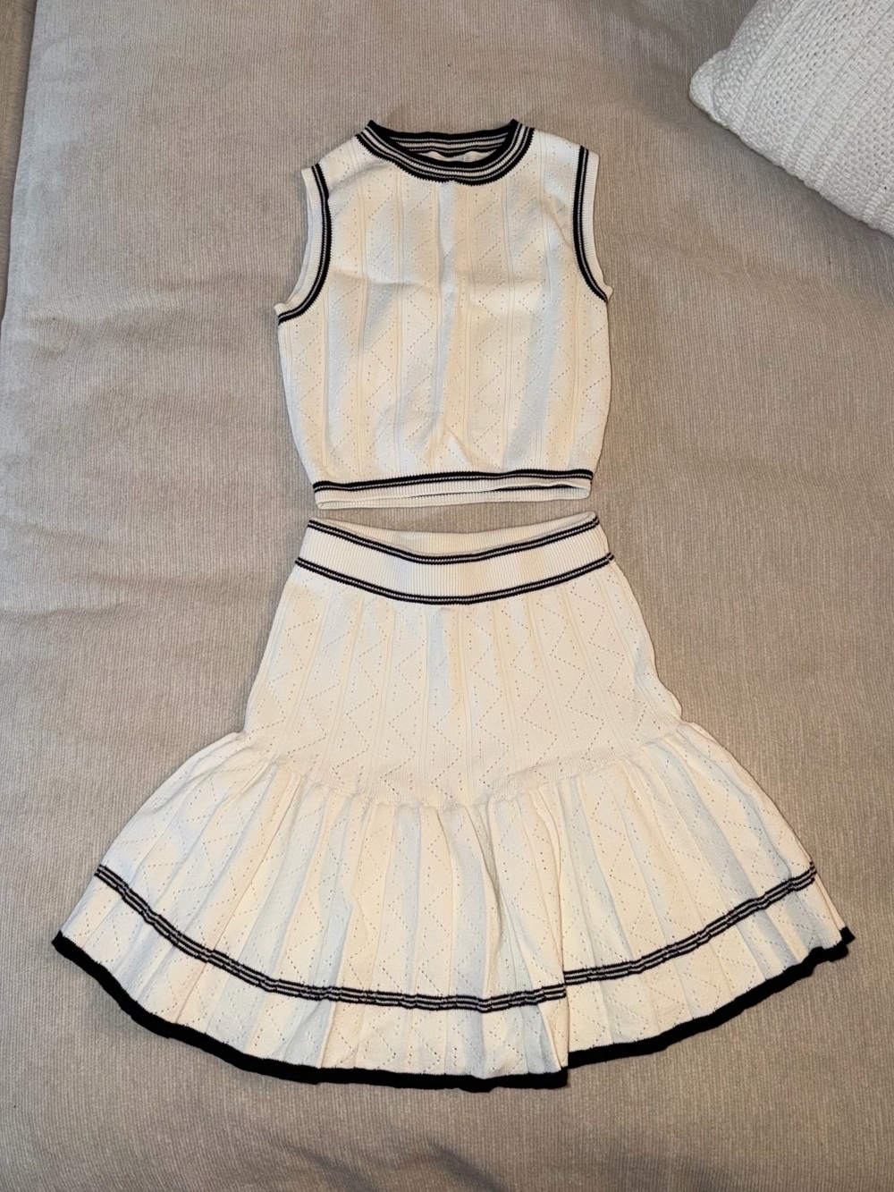 Willow & Wind White Knit Crop Skirt Set XS Sporty Tennis Golf Preppy